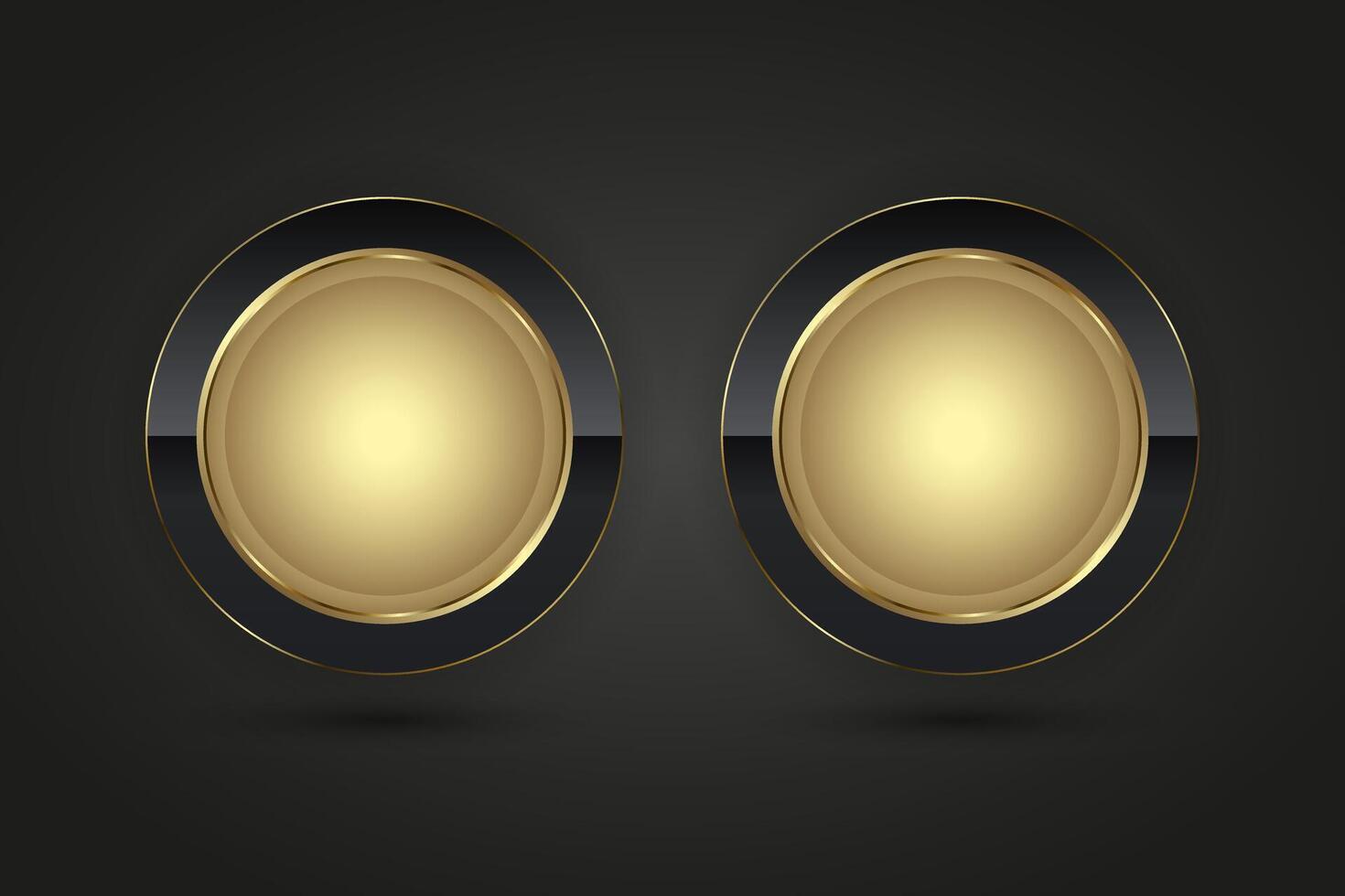 impostato di 2 lusso cerchi pulsante vettore Infografica design. Due d'oro nero icone su isolato buio pendenza sfondo, Doppio premio vettore illustrazione