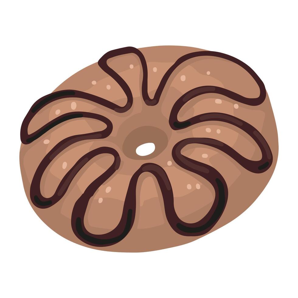 ciambella con cioccolato. singolo scarabocchio di dolce cibo, dolce. mano disegnato vettore illustrazione nel piatto stile. cartone animato clipart isolato su bianca sfondo.