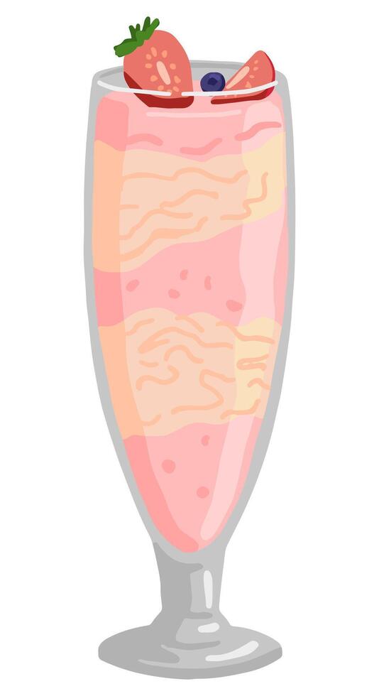 frappè con frutti di bosco, ghiaccio crema nel bicchiere. singolo scarabocchio di dolce cibo, dolce. mano disegnato vettore illustrazione nel piatto stile. cartone animato clipart isolato su bianca sfondo.