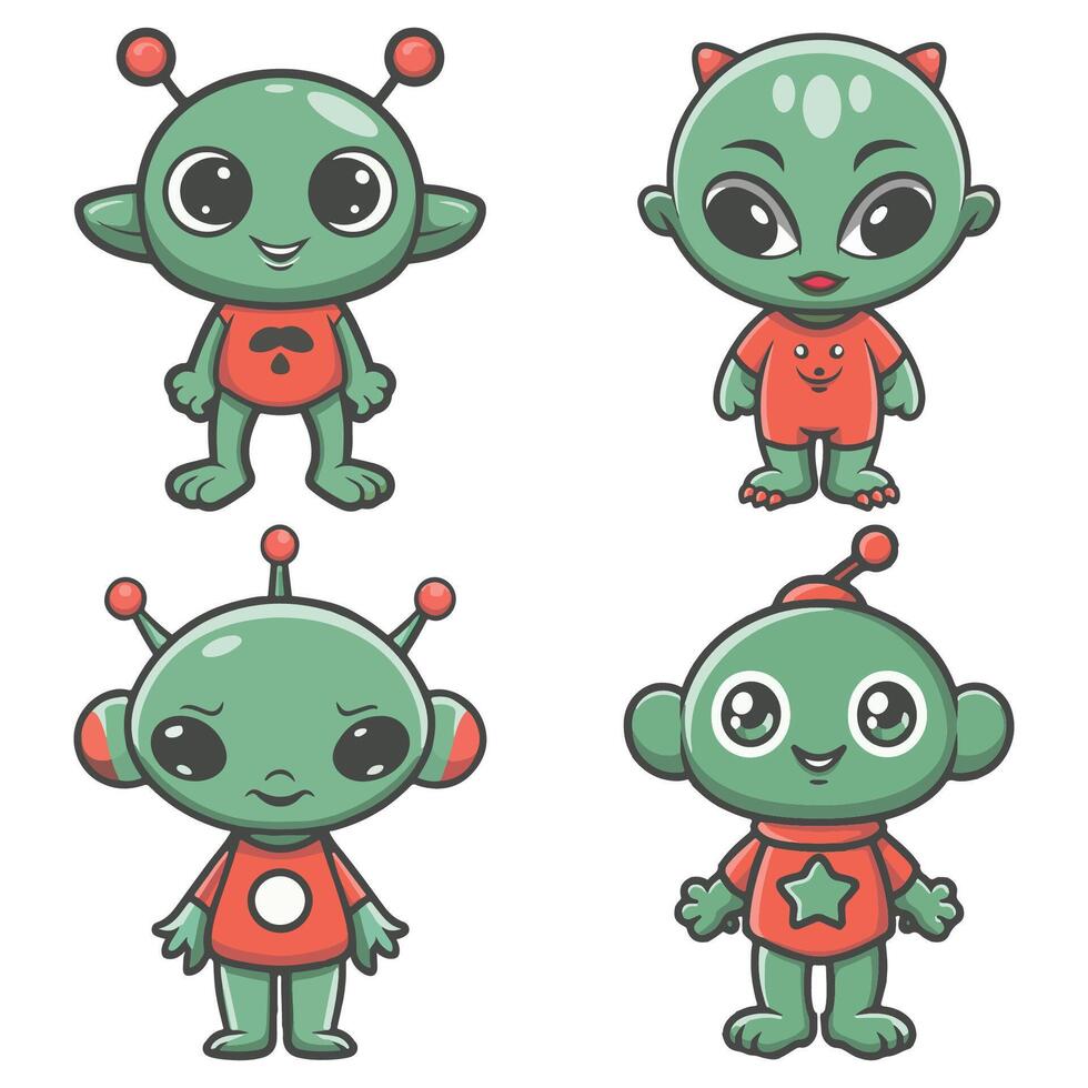 carino verde alieno personaggio giocoso vettore