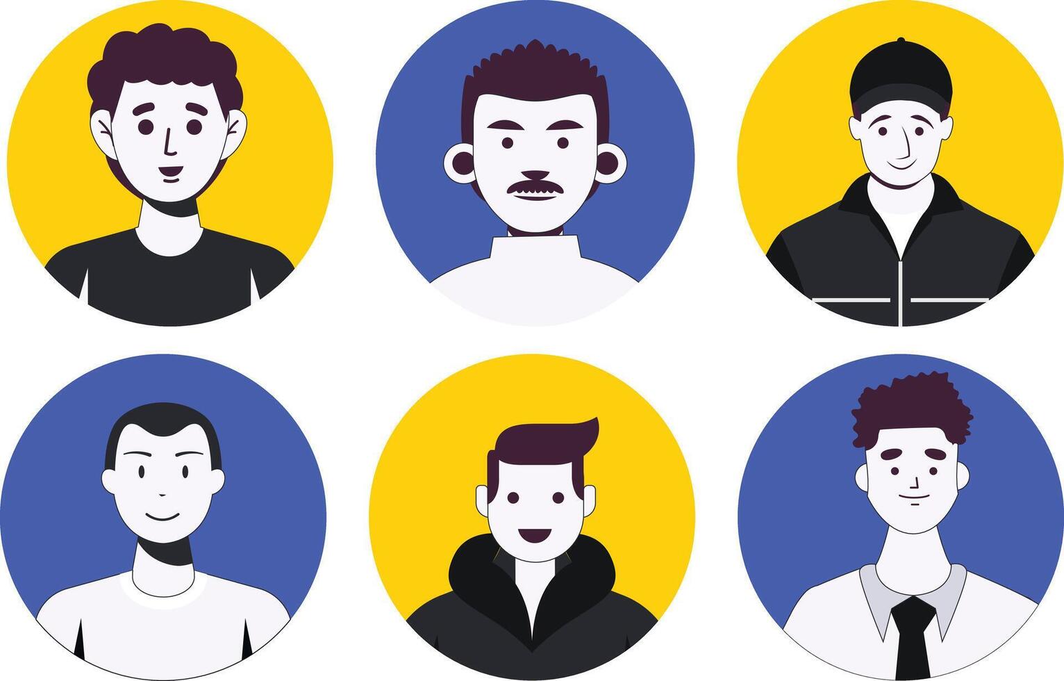 impostato di maschio avatar per ragazzi e uomini, minimalista blu e giallo profilo foto avatar vettore