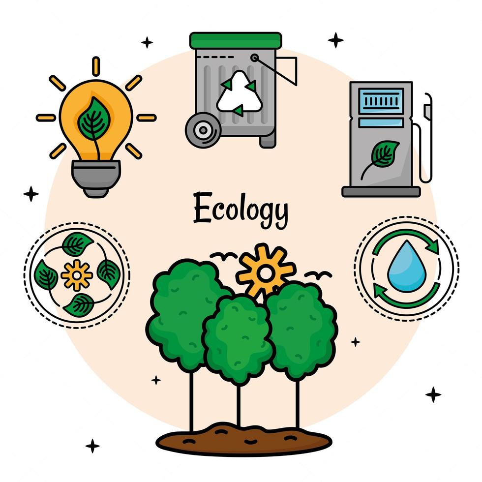 alberi e icone di ecologia vettore