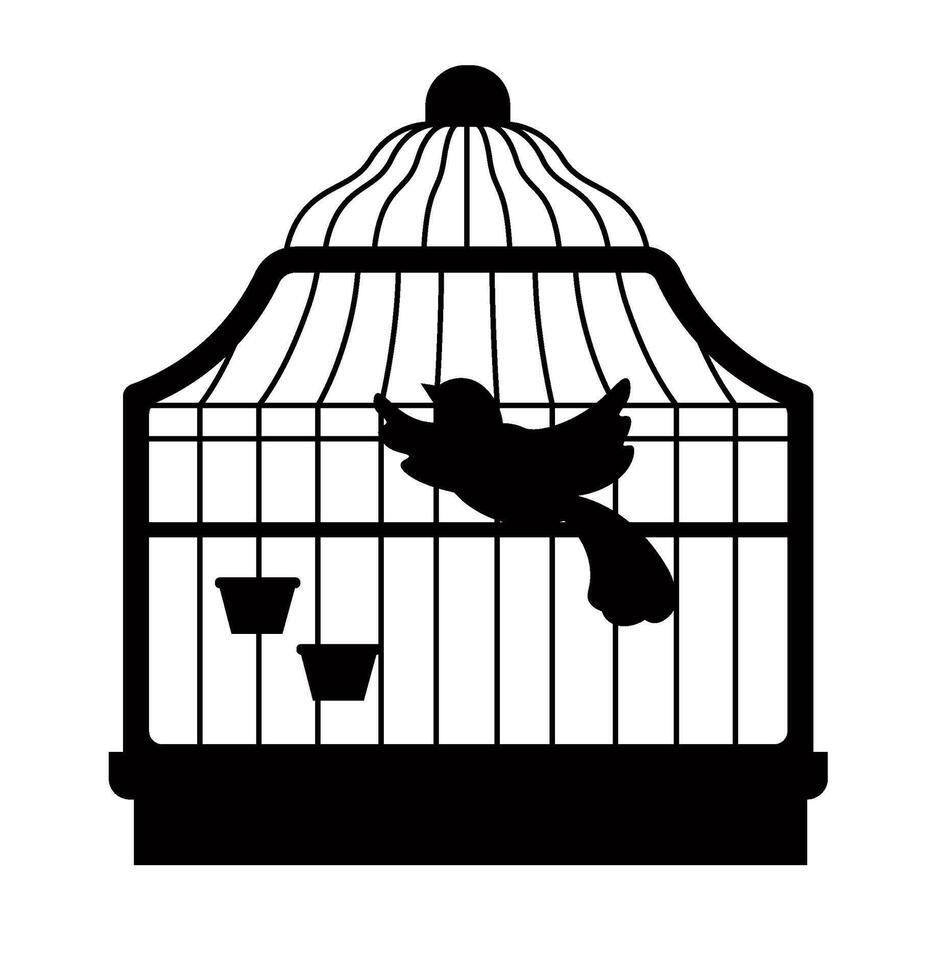 in gabbia uccello, silhouette di aviaria animale vettore