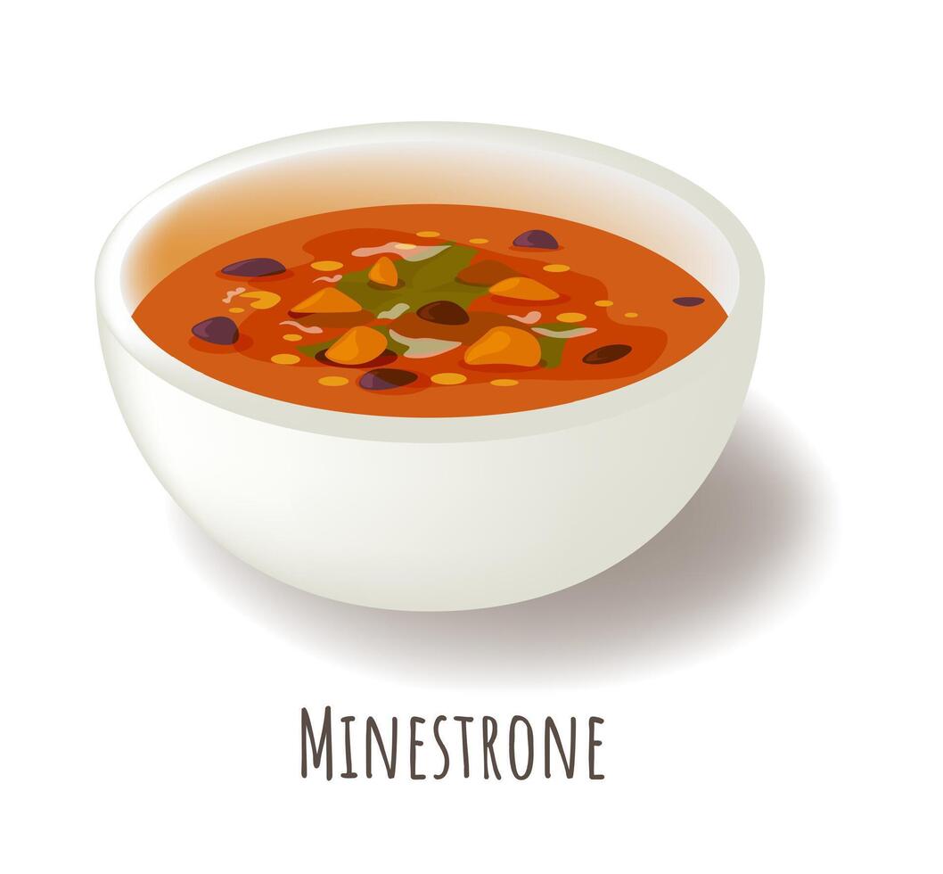 minestrone, italiano la minestra con di stagione verdure vettore
