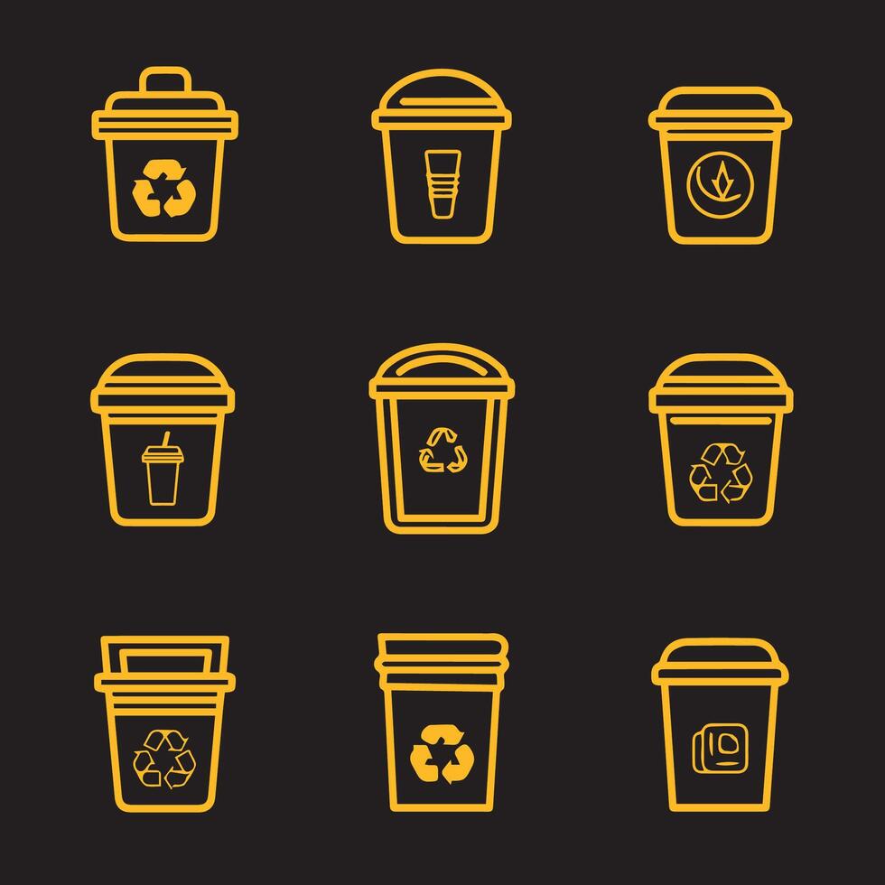 impostato di icone per raccolta differenziata e spazzatura lattine. spazzatura può simbolo. riciclare simbolo. linea icona vettore