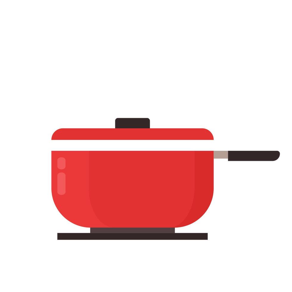 caldo pentola cartone animato vettore. bollente acqua nel padella. rosso cucinando pentola su stufa con acqua e vapore. vettore