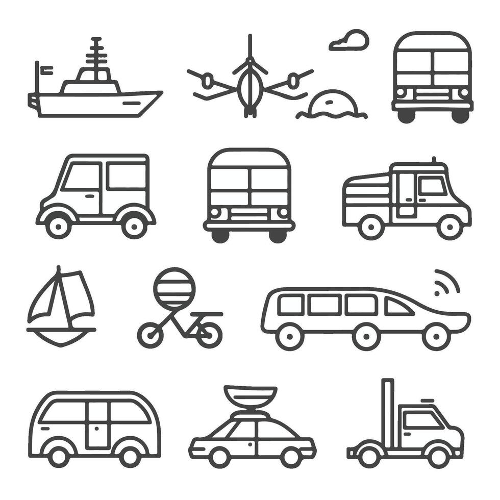 trasporto, consegna, e veicolo linea icone. vettore