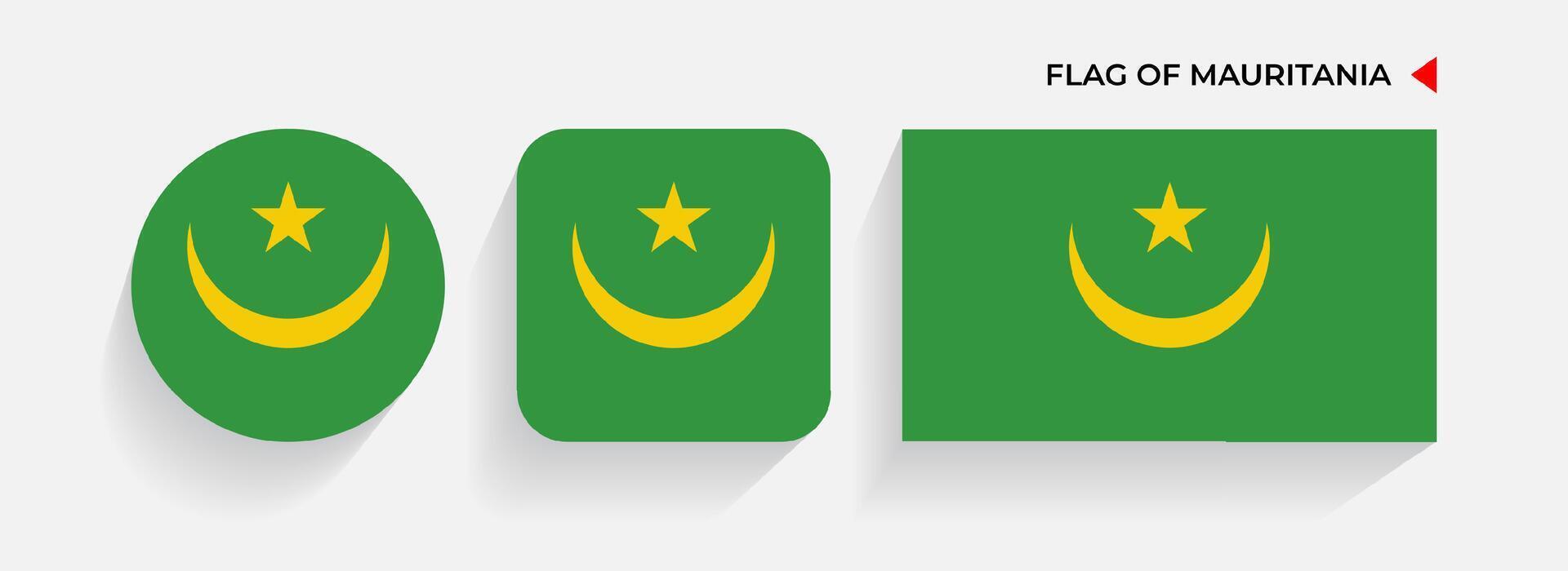 mauritania bandiere disposte nel il giro, piazza e rettangolare forme vettore