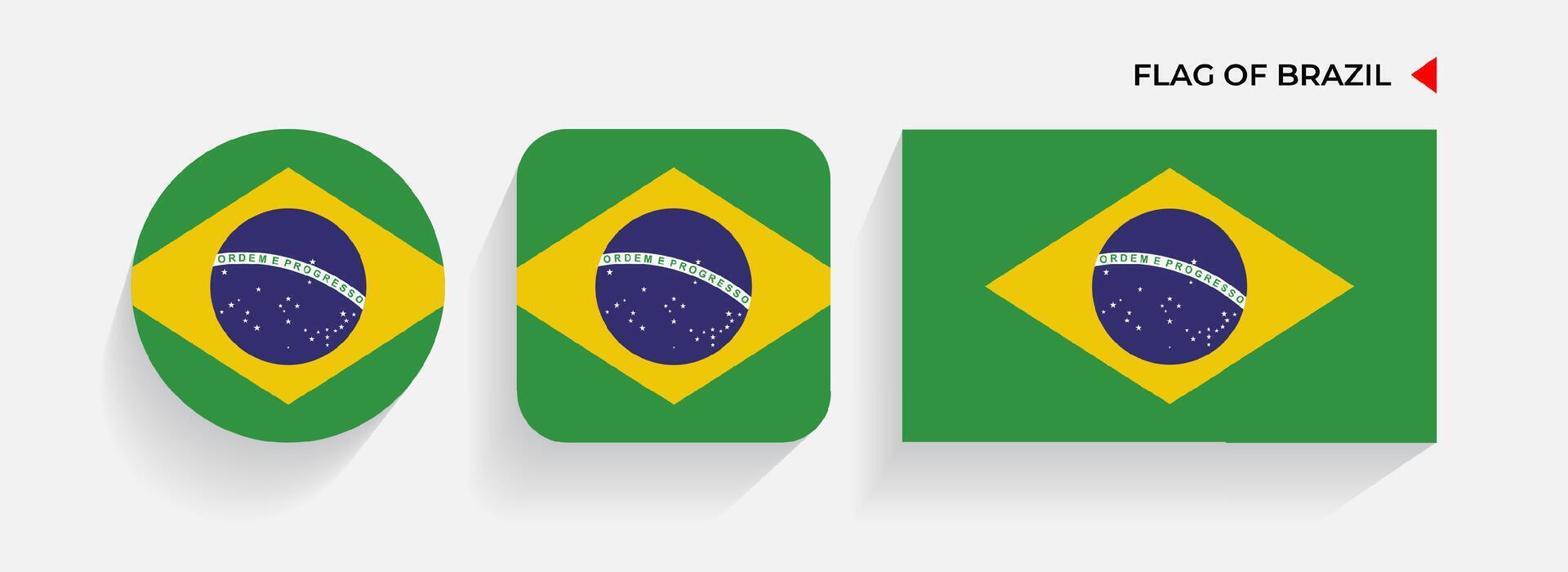 brasile bandiere disposte nel il giro, piazza e rettangolare forme vettore