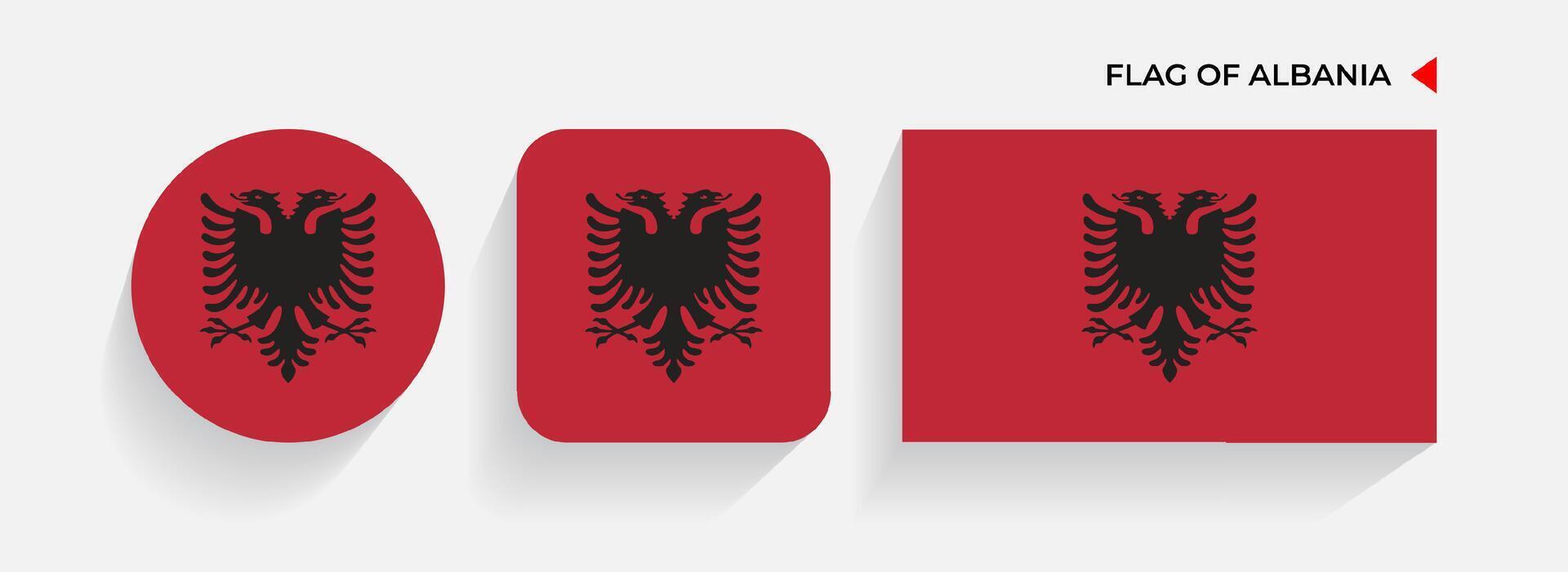 Albania bandiere disposte nel il giro, piazza e rettangolare forme vettore