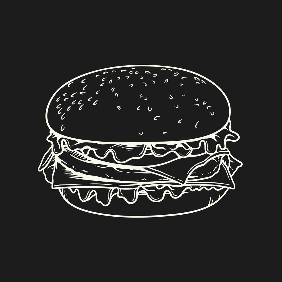 disegnato a mano hamburger illustrazione su nero sfondo vettore