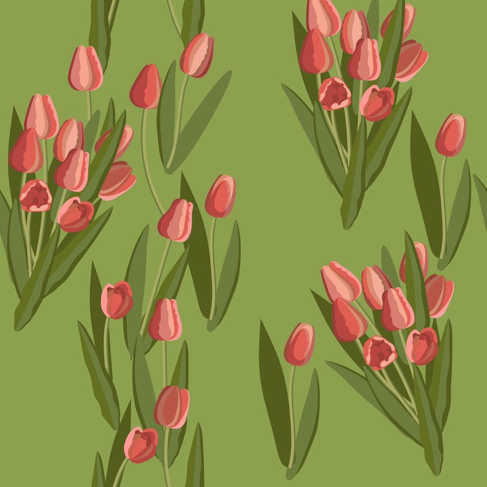 Vintage ▾ tulipano senza soluzione di continuità modello di luminosa fiori e le foglie. vettore. vettore