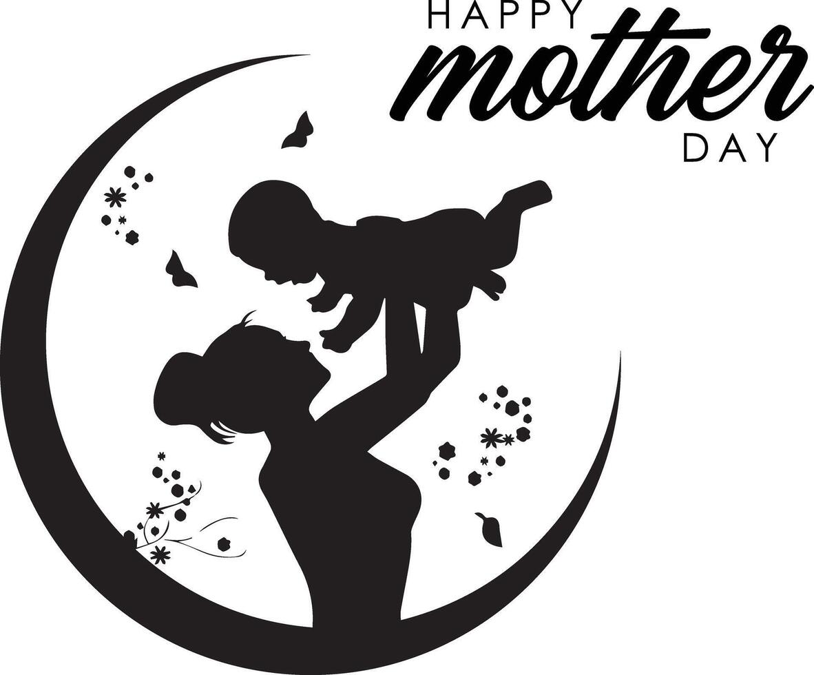 contento madri giorno illustrazione siluet bambino mamma e calligrafia vettore