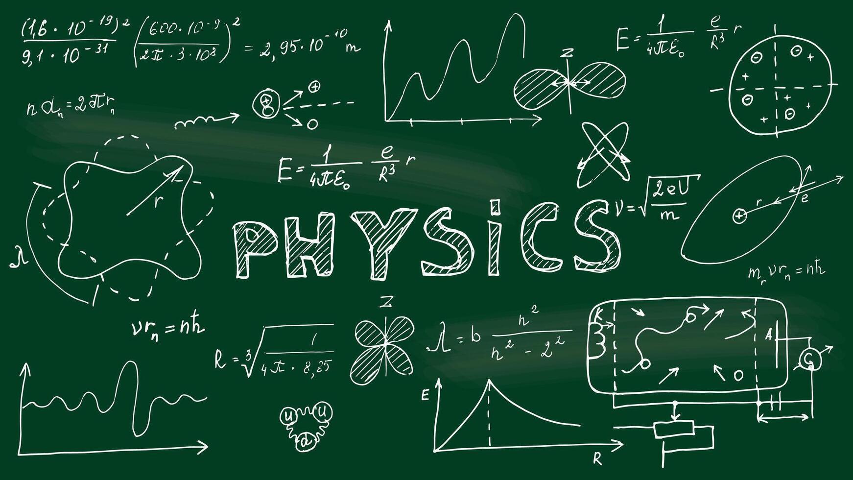 fisica mano scritto grafica su un' lavagna vettore