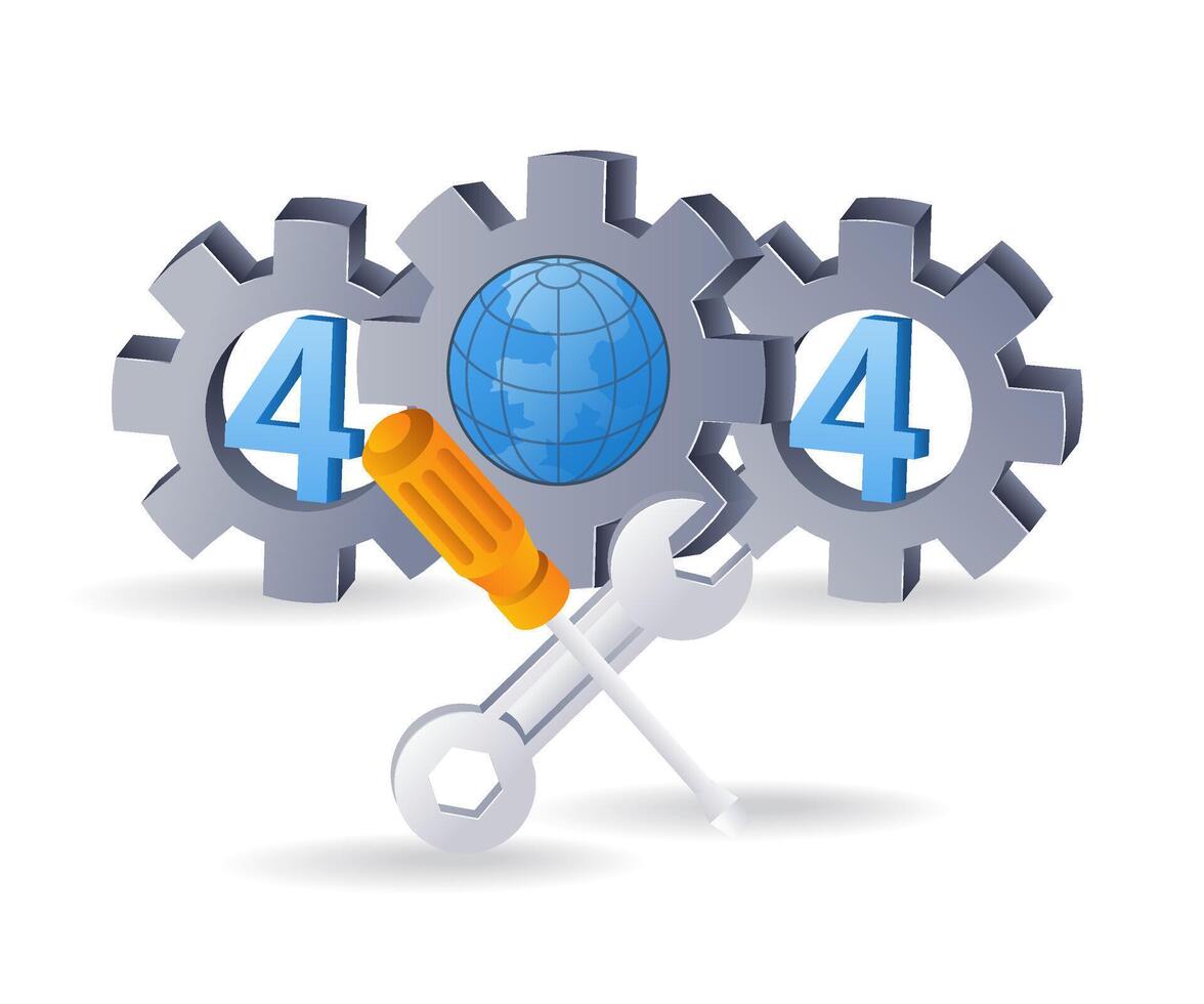 Internet riparazione simbolo errore codice 404, piatto isometrico 3d illustrazione vettore