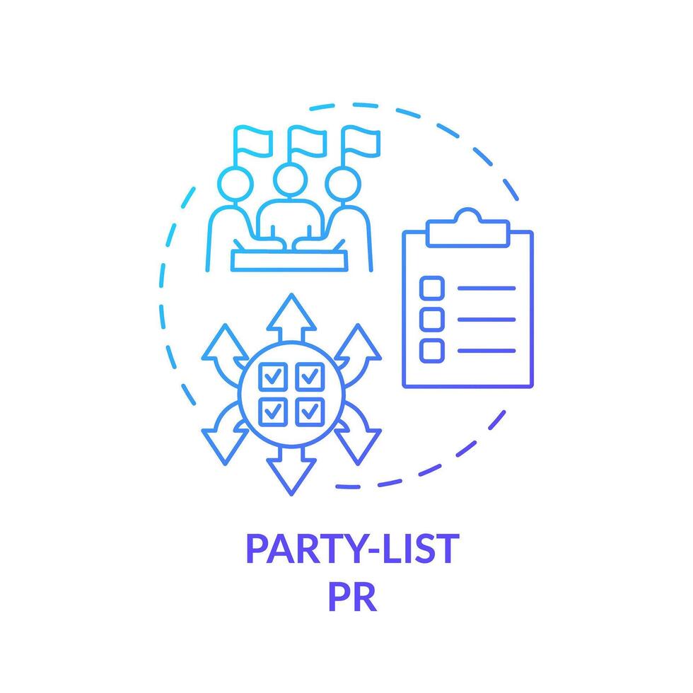 lista di partito pr blu pendenza concetto icona. democrazia elezione, lobbying. elettorale voto sistema. governo struttura. il giro forma linea illustrazione. astratto idea. grafico design. facile per uso vettore