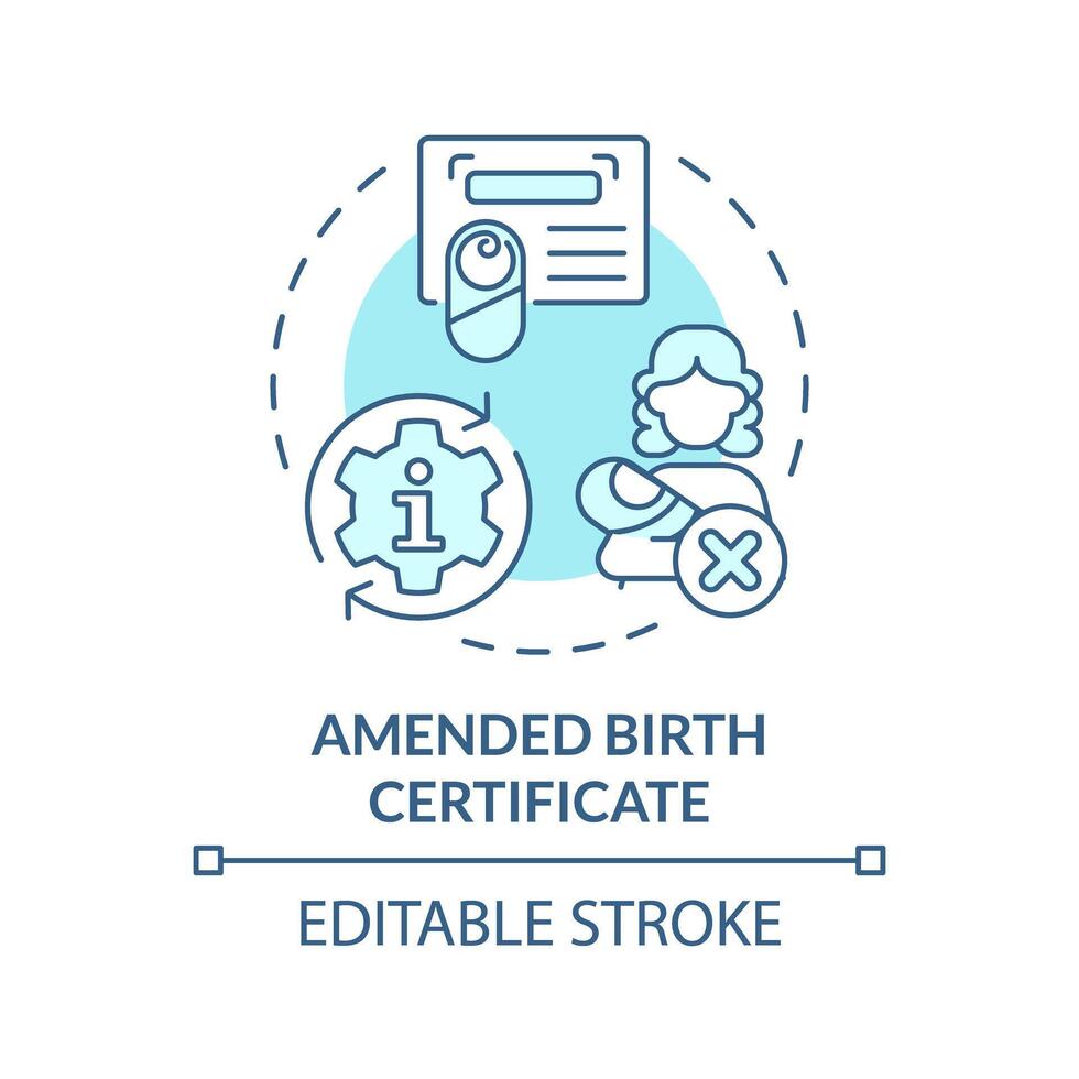 modificato nascita certificato morbido blu concetto icona. mutevole informazione di adottato bambino. adozione procedura. il giro forma linea illustrazione. astratto idea. grafico design. facile per uso vettore