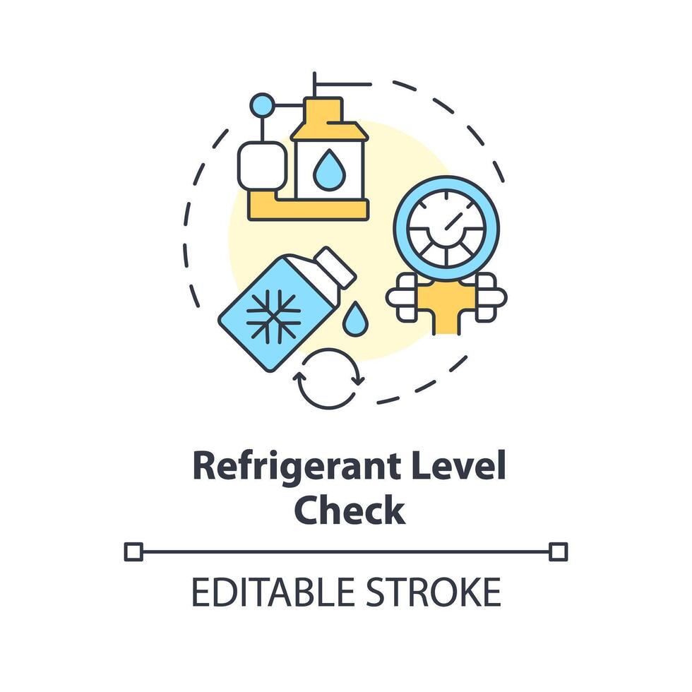 refrigerante livello dai un'occhiata Multi colore concetto icona. aria condizionata. riscaldamento e raffreddamento sistema. il giro forma linea illustrazione. astratto idea. grafico design. facile per uso nel promozionale Materiale vettore