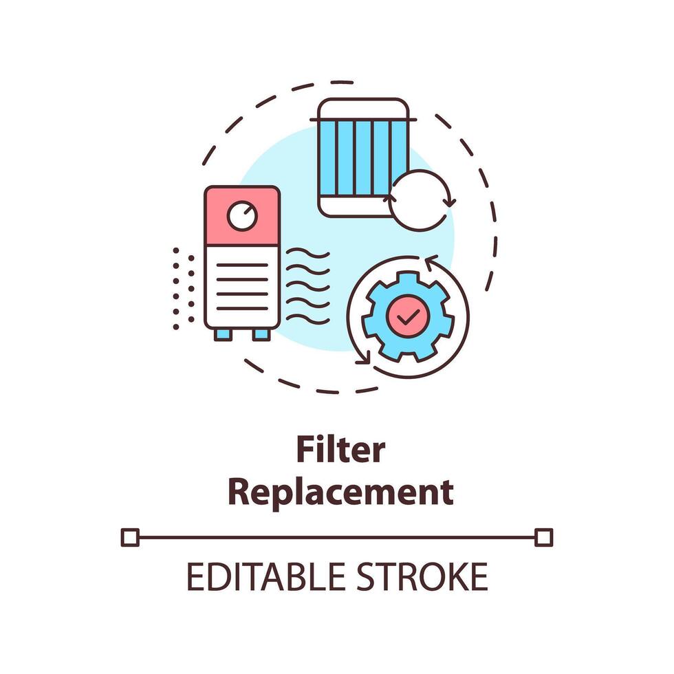 filtro sostituzione Multi colore concetto icona. aria depuratore Manutenzione. polvere rimozione. aria circolazione. il giro forma linea illustrazione. astratto idea. grafico design. facile per uso nel promozionale Materiale vettore