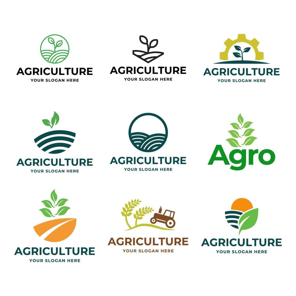 agricoltura logo design. impostato di icona. agronomia logo con pianta isolato su bianca sfondo vettore