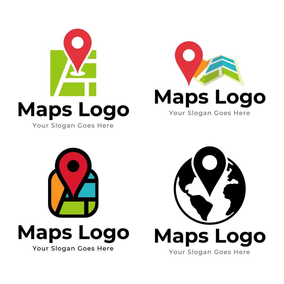 impostato di carta geografica perno punto icona logo design elemento isolato su bianca sfondo vettore