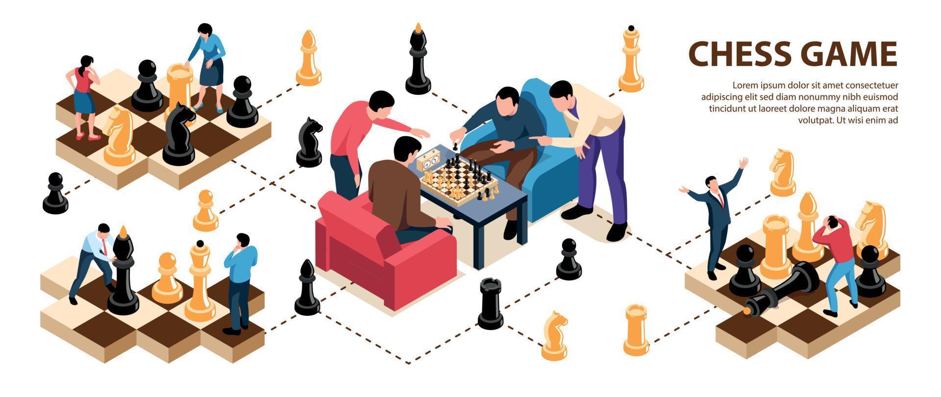infografica isometrica del gioco di scacchi vettore