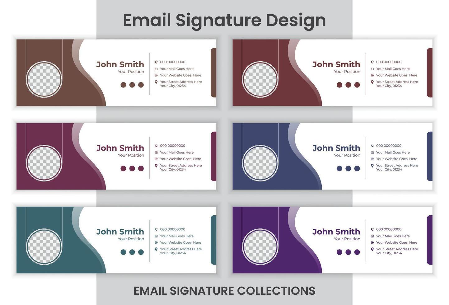 creativo e-mail firma design 6 colori e-mail firma impostare. vettore