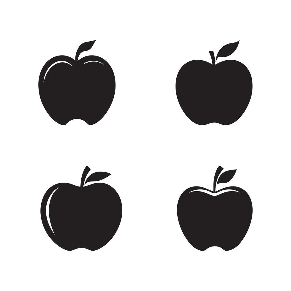 Mela frutta icona impostato al di sopra di bianca sfondo, silhouette stile concetto. vettore illustrazione