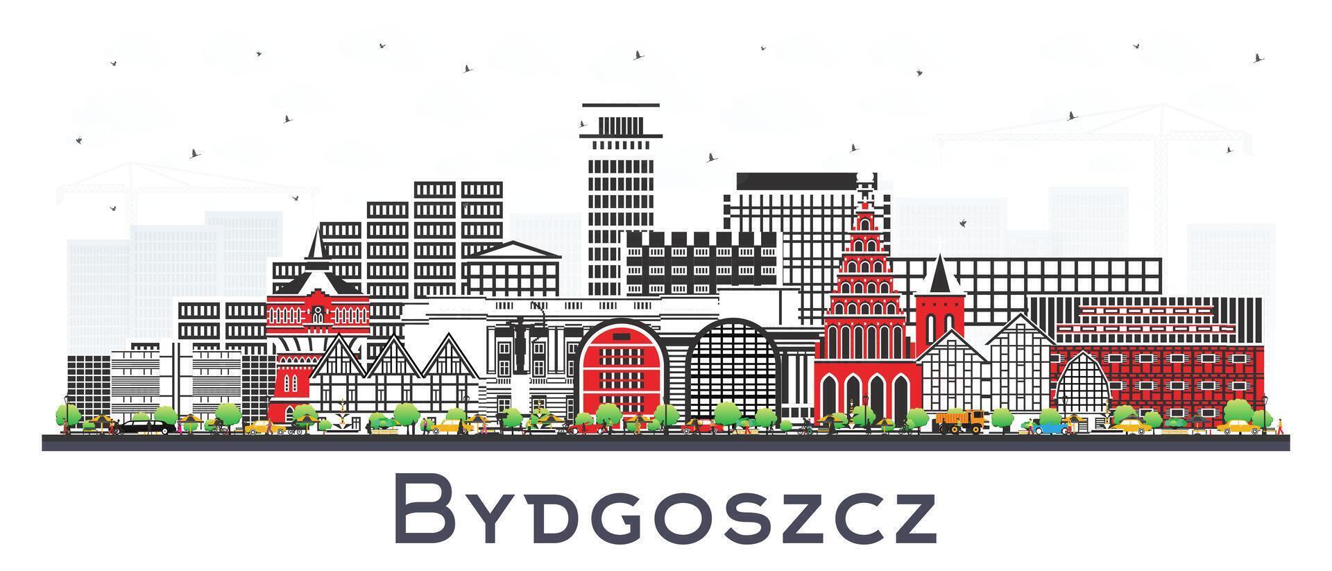 bydgoszcz Polonia città orizzonte con colore edifici isolato su bianca. bydgoszcz paesaggio urbano con punti di riferimento. attività commerciale e turismo concetto con moderno e storico architettura. vettore