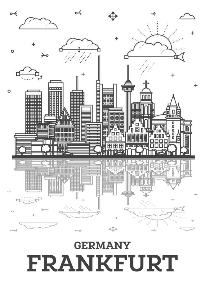 schema francoforte Germania città orizzonte con moderno edifici e riflessi isolato su bianca. francoforte paesaggio urbano con punti di riferimento. vettore