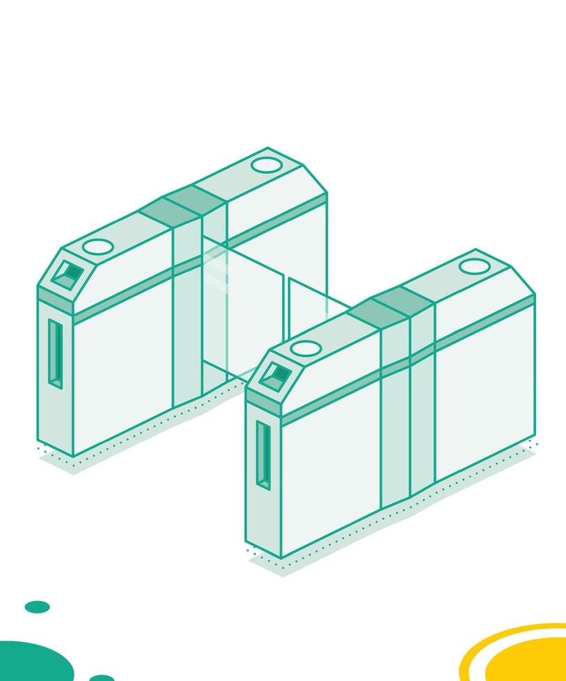 isometrico tornello. metropolitana stazione o aeroporto sicurezza elemento. Ingresso cancelli. accesso controllo attrezzatura. schema design elemento. vettore