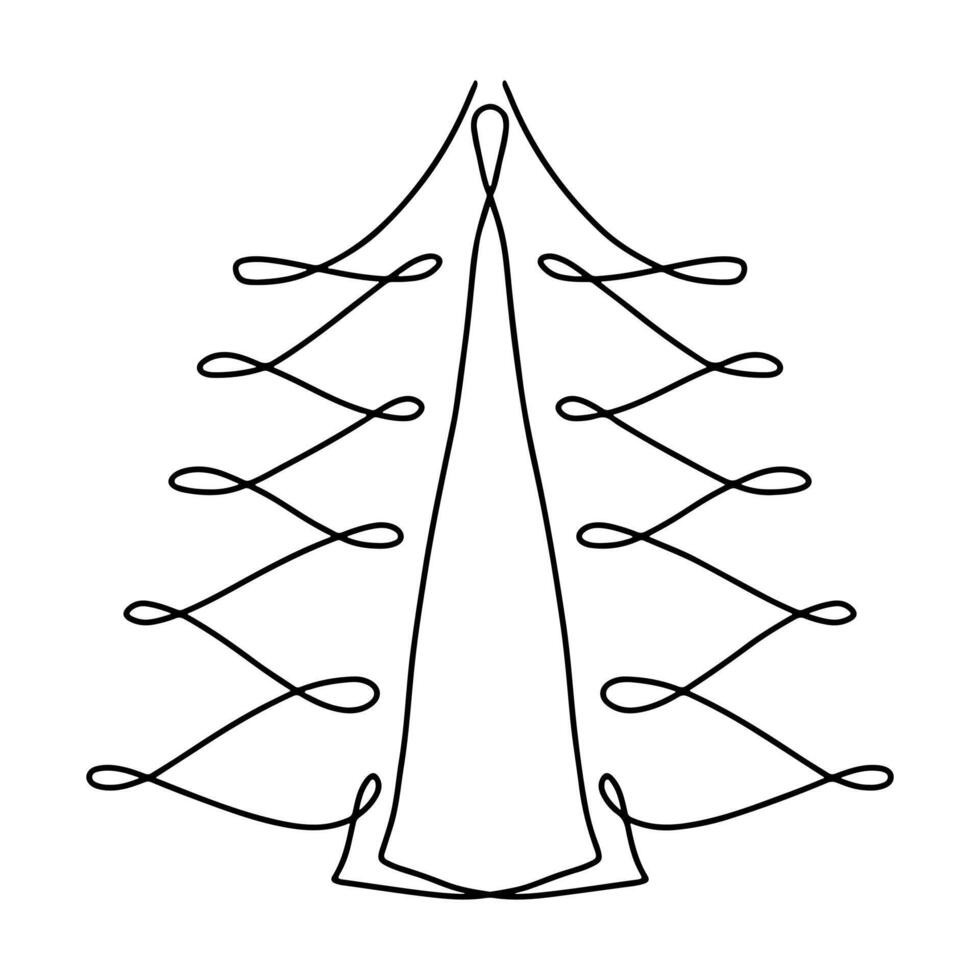 Natale albero nel singolo continuo linea. mano disegnato stile. vettore illustrazione isolato su bianca.