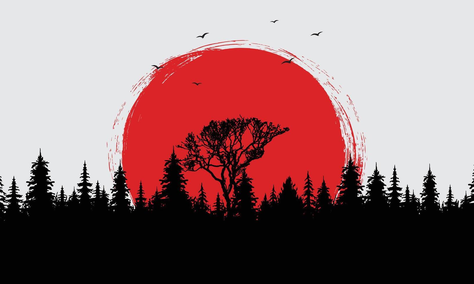 artistico vuoto sfondo silhouette Visualizza di pino alberi e Luna vettore