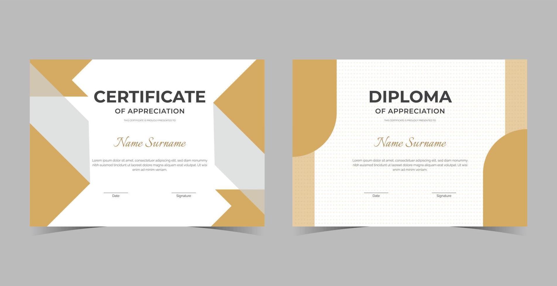 modello di certificato di diploma professionale, modello di certificato di apprezzamento, certificato di conseguimento, modello di diploma di premi vettore