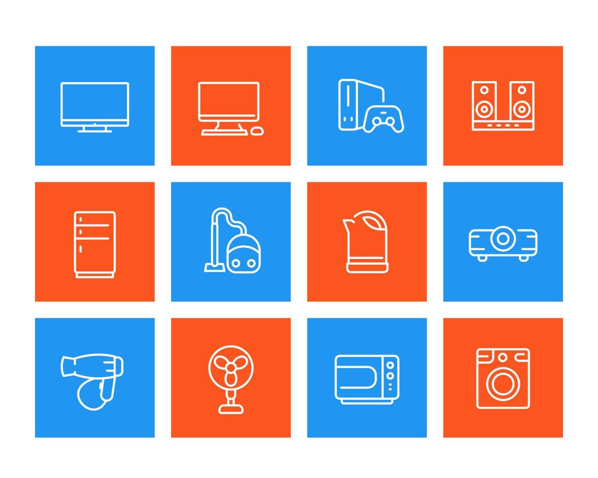 icone di elettrodomestici, pittogrammi vettoriali di elettronica di consumo, stile lineare