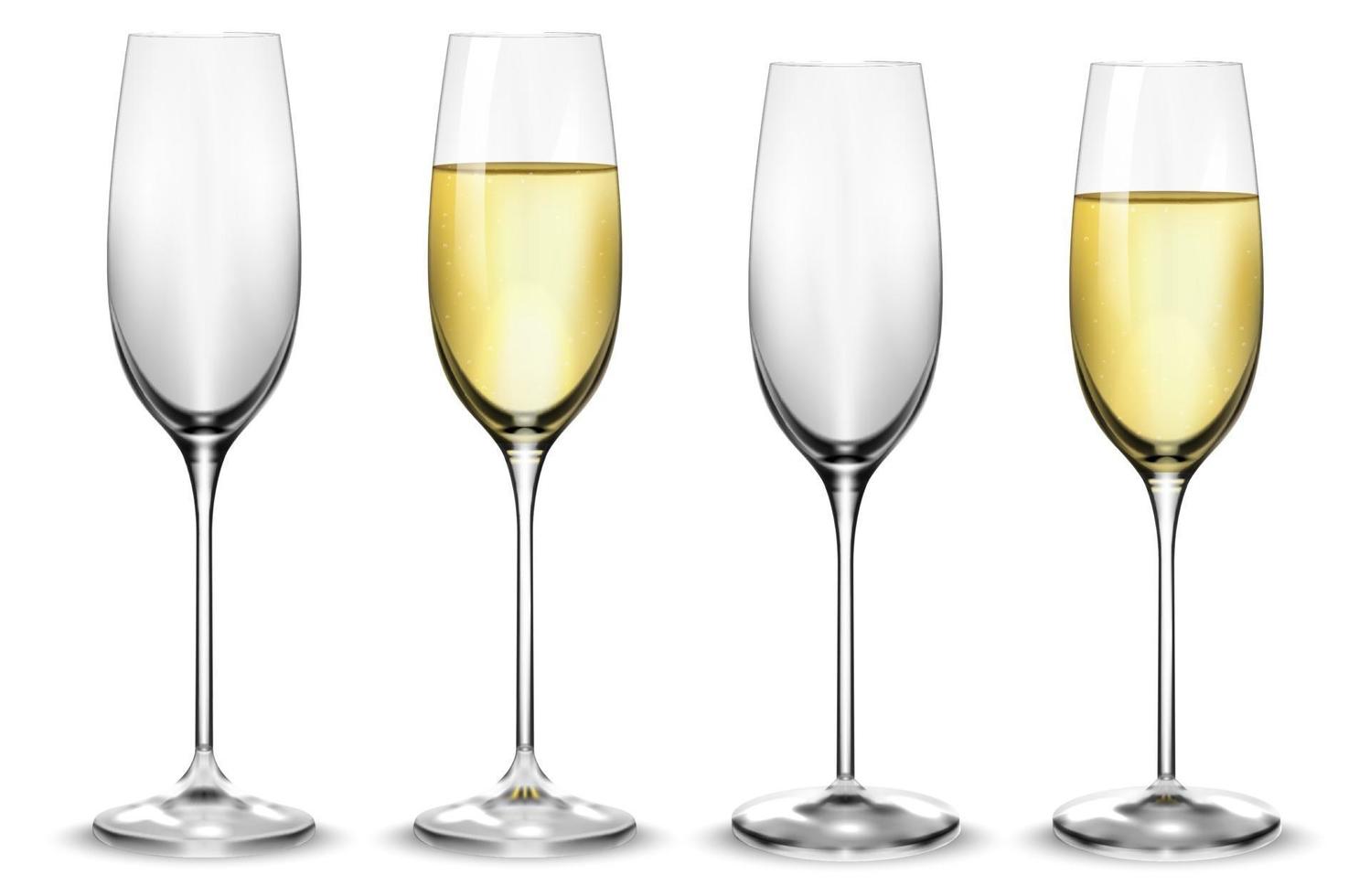 bicchieri di champagne bianchi pieni e vuoti. vettore
