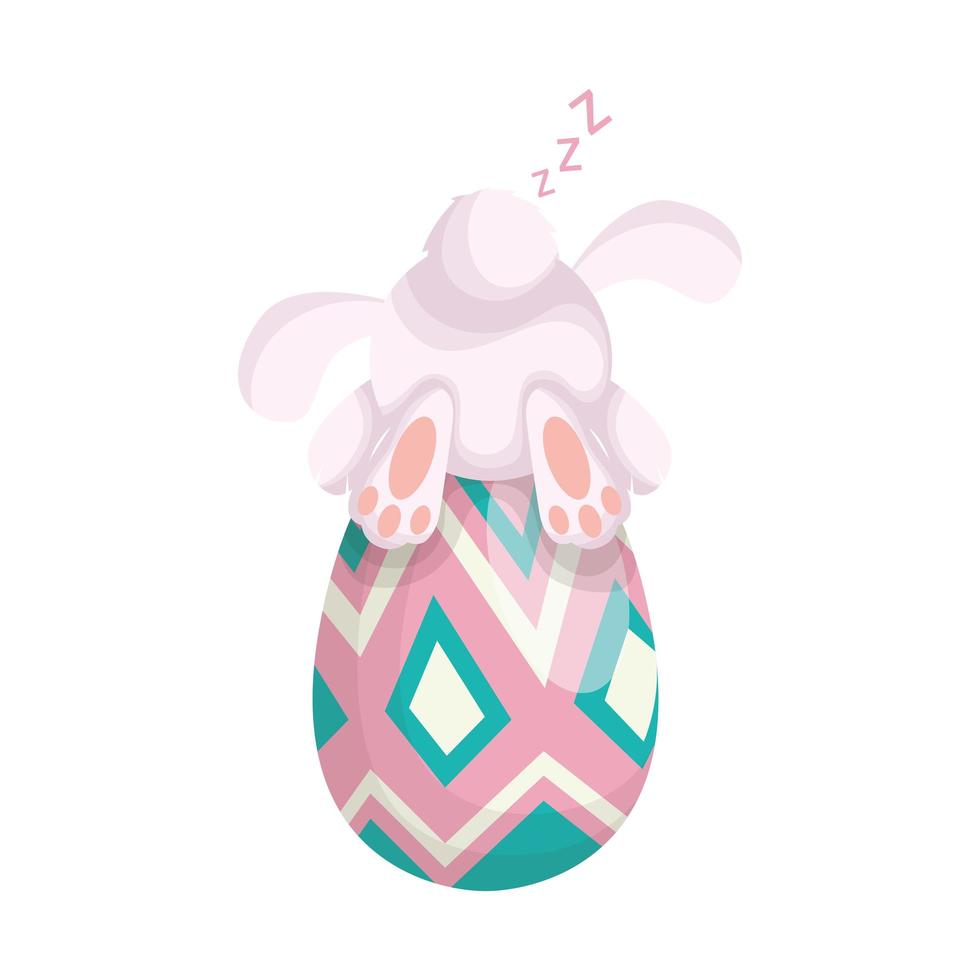 simpatico coniglietto pasquale che dorme in un personaggio dipinto a uovo vettore