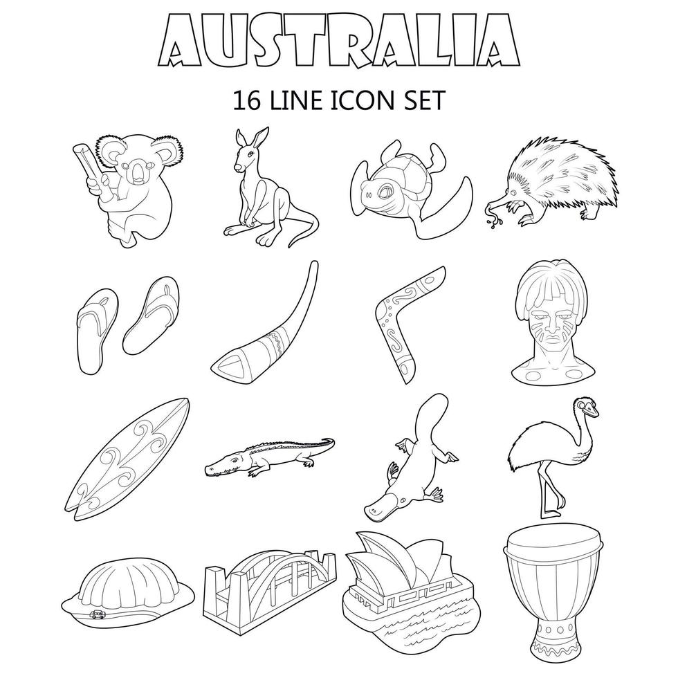 set di icone australia, stile contorno vettore