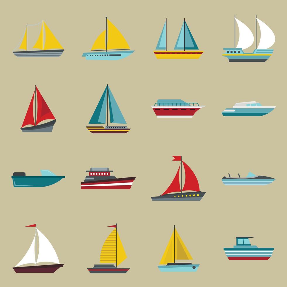 set di icone di barca e nave, stile piatto vettore