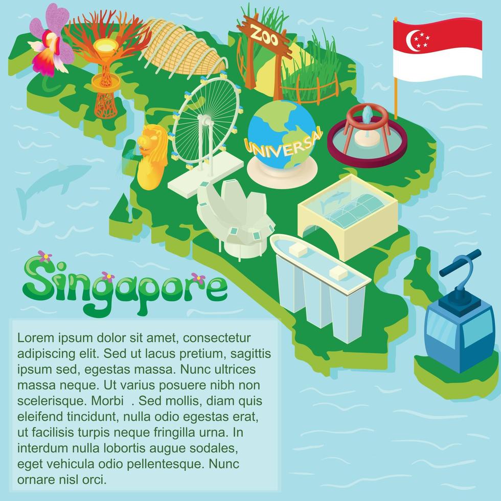 mappa di singapore, in stile cartone animato vettore