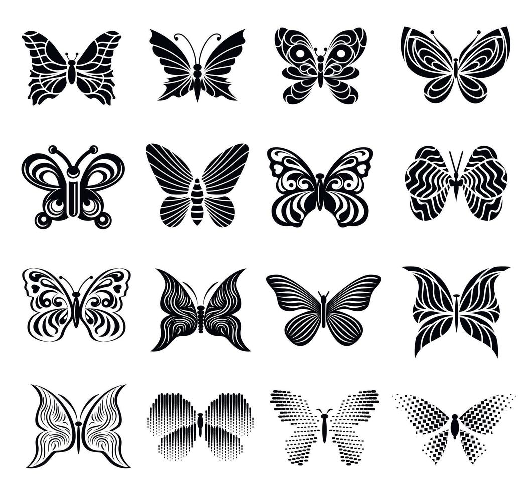 set di icone a farfalla, stile semplice vettore