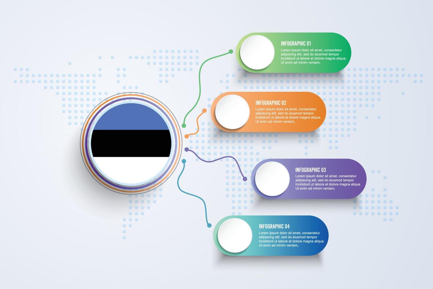 bandiera dell'estonia con un design infografico isolato sulla mappa del mondo a punti vettore