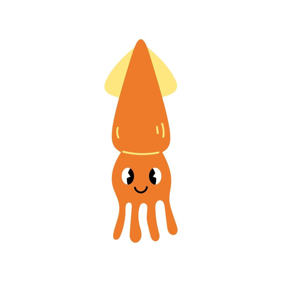 calamaro carino cartone animato vettore illustrazione