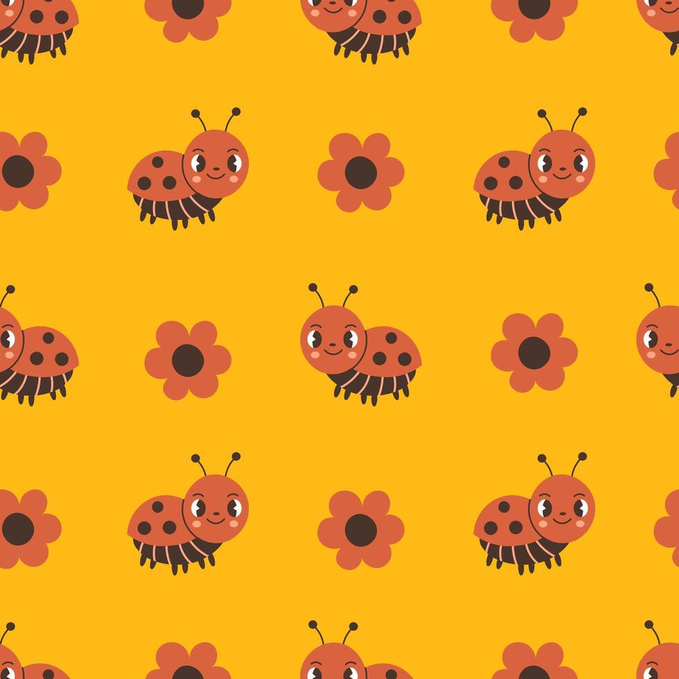 coccinella e fiore colorato senza soluzione di continuità modello per bambini vettore