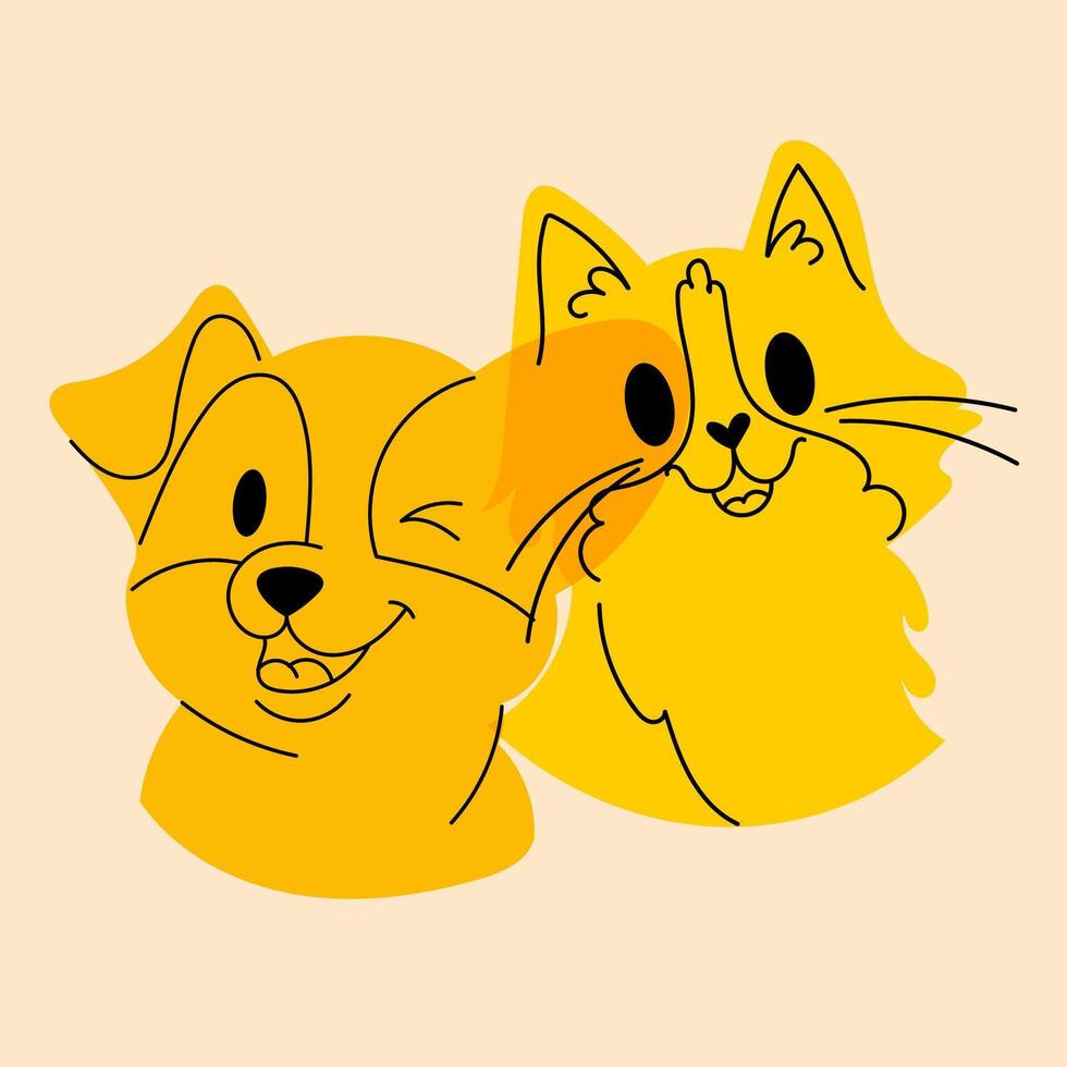 cane e gatto. avatar, distintivo, manifesto, logo modelli, Stampa. vettore illustrazione nel un' minimalista stile con riso Stampa effetto. piatto cartone animato stile