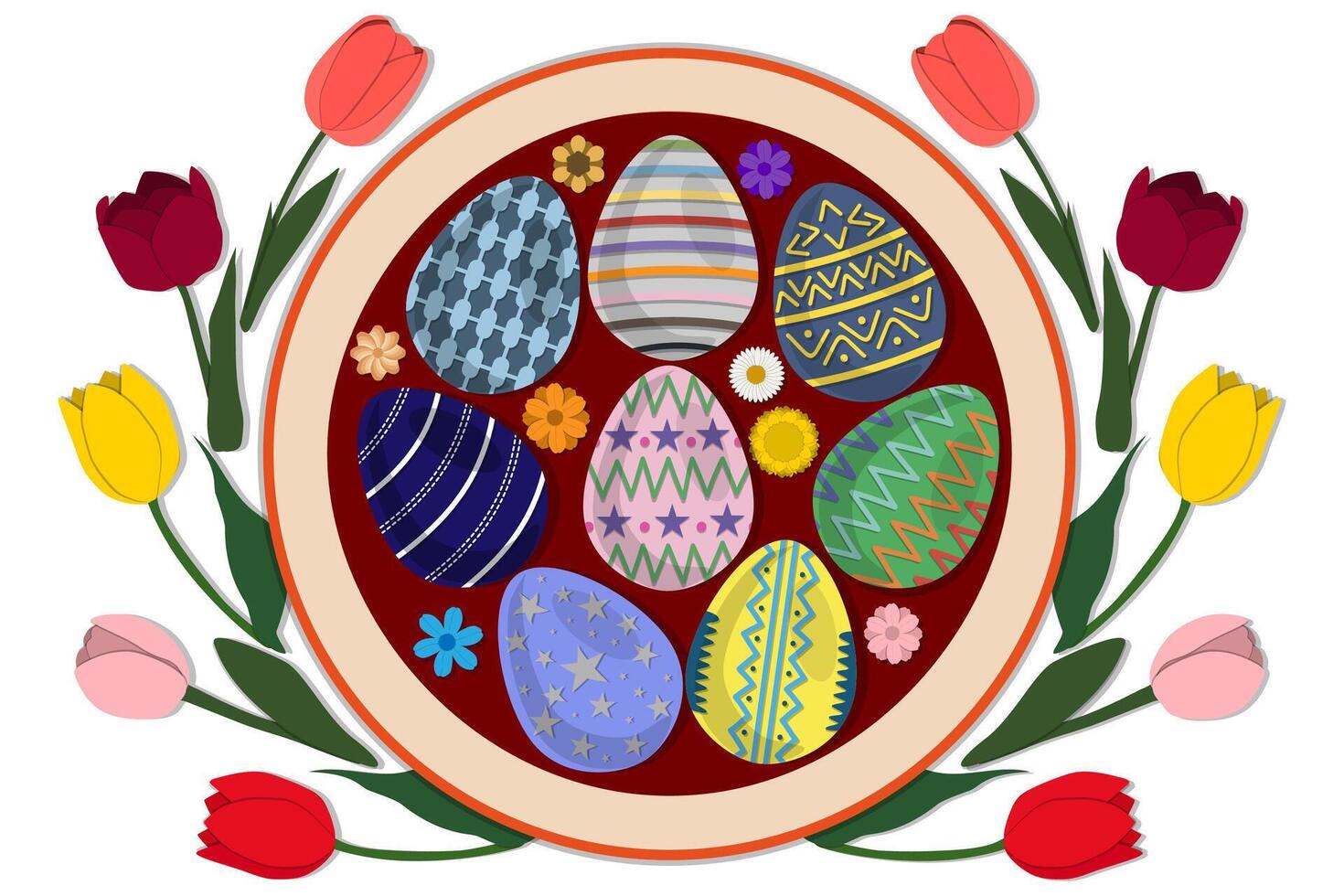 illustrazione su tema celebrazione vacanza Pasqua con caccia colorato luminosa uova vettore