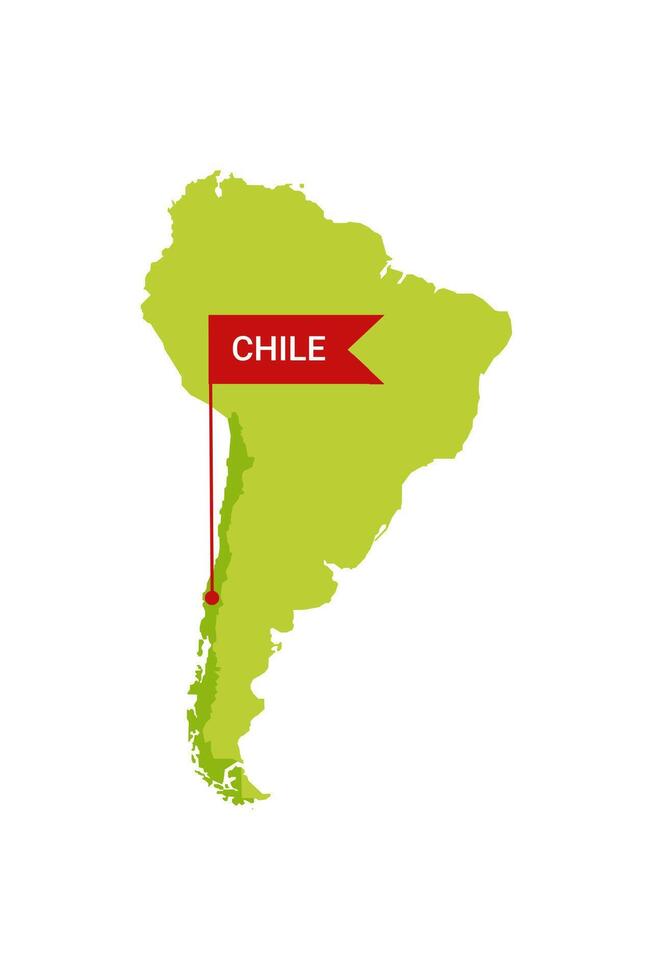 chile su un Sud America S carta geografica con parola chile su un' a forma di bandiera marcatore. vettore isolato su bianca sfondo.