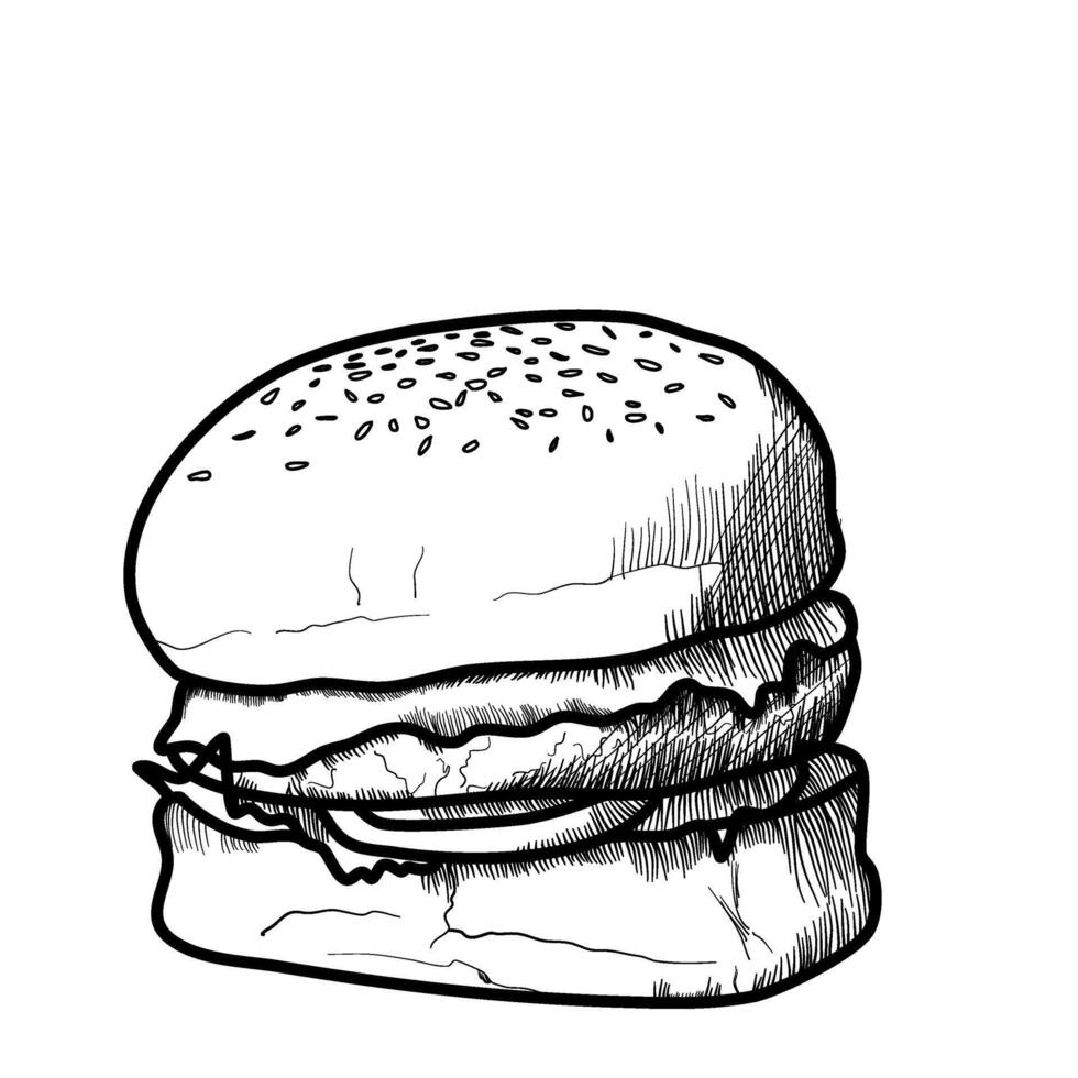 Hamburger linea arte vettore schema cibo illustrazione