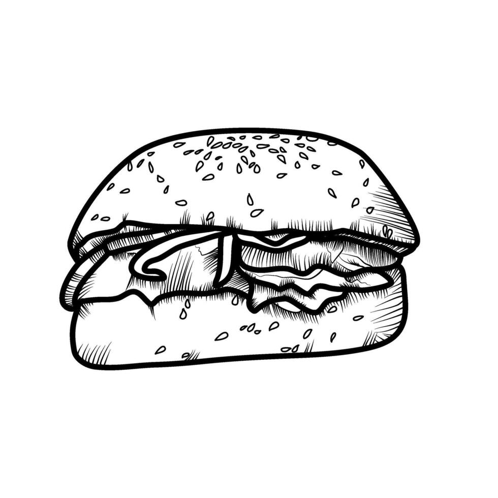 Hamburger linea arte vettore schema cibo illustrazione