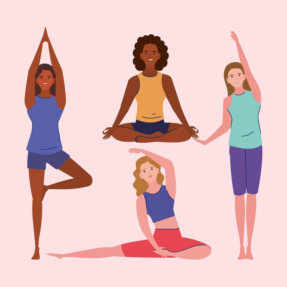 le donne si mettono a fare yoga vettore